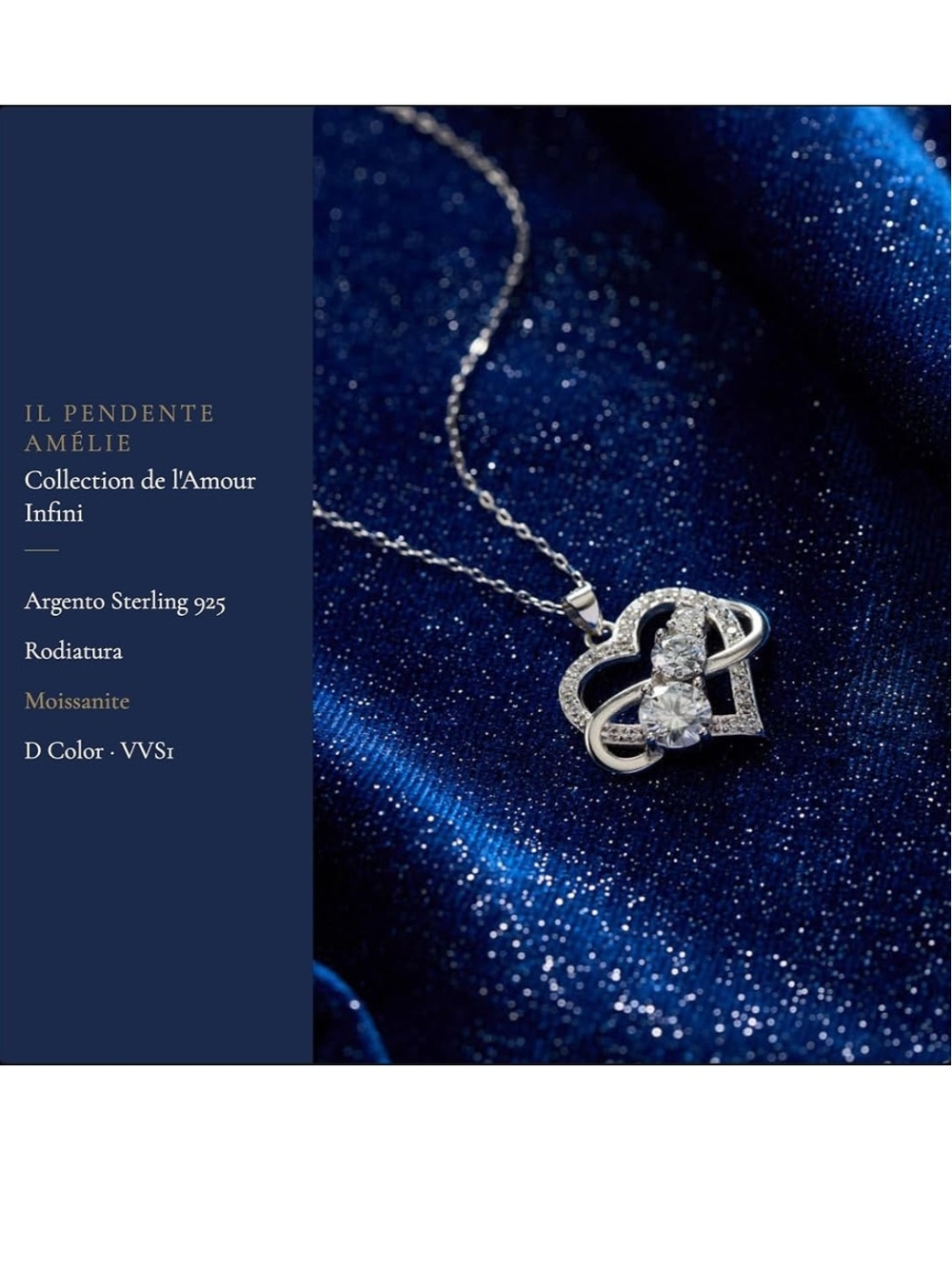 Heart Moissanite Pendant Necklace - Sterling Silver And White Gold